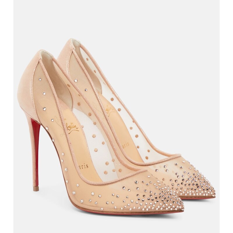 Christian Louboutin Follies Strass embellished mesh pumps