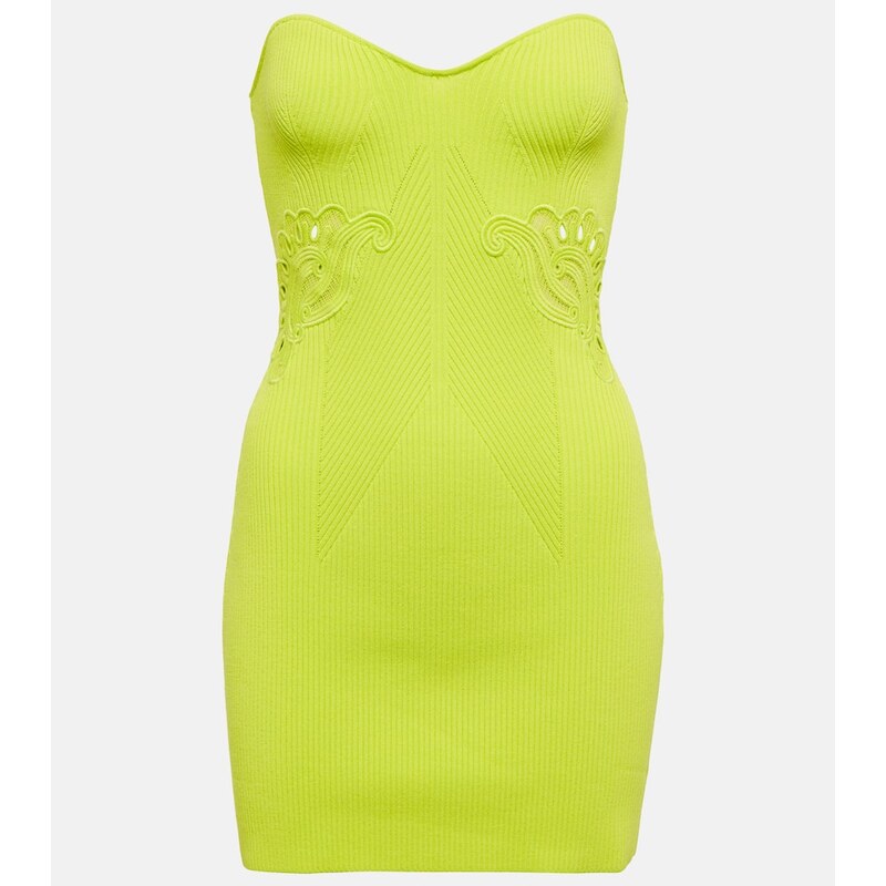 Self-Portrait Lace-trimmed ribbed-knit minidress