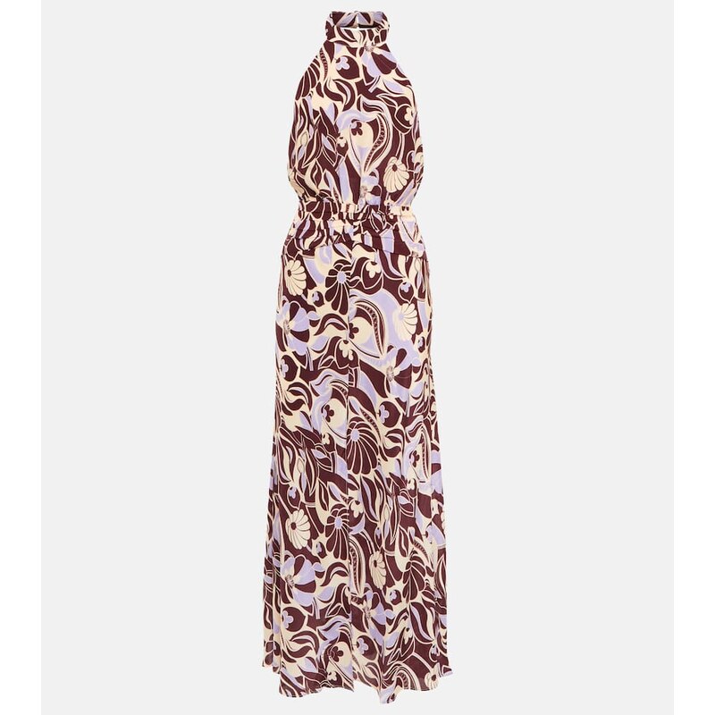 Rixo Kendra printed halterneck silk dress
