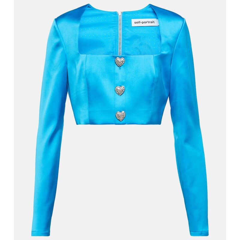 Self-Portrait Crystal-embellished satin crop top
