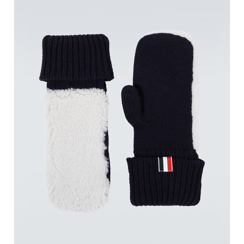 Thom Browne Shearling-trimmed wool mittens