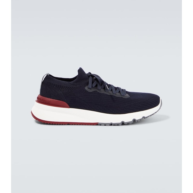 Brunello Cucinelli Knitted leather-trimmed sneakers