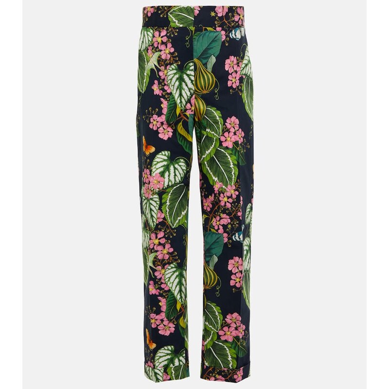 Oscar de la Renta Printed straight cropped poplin pants