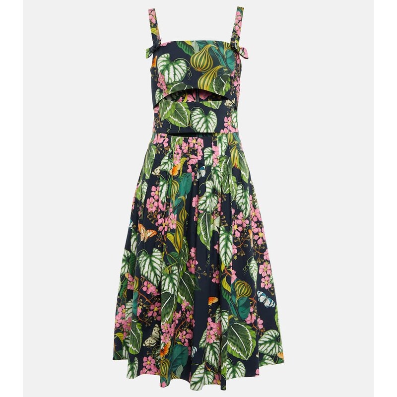 Oscar de la Renta Printed cotton-blend poplin midi dress