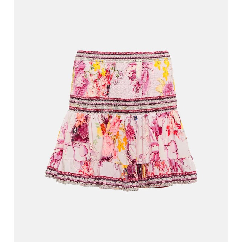 Camilla Smocked floral silk miniskirt