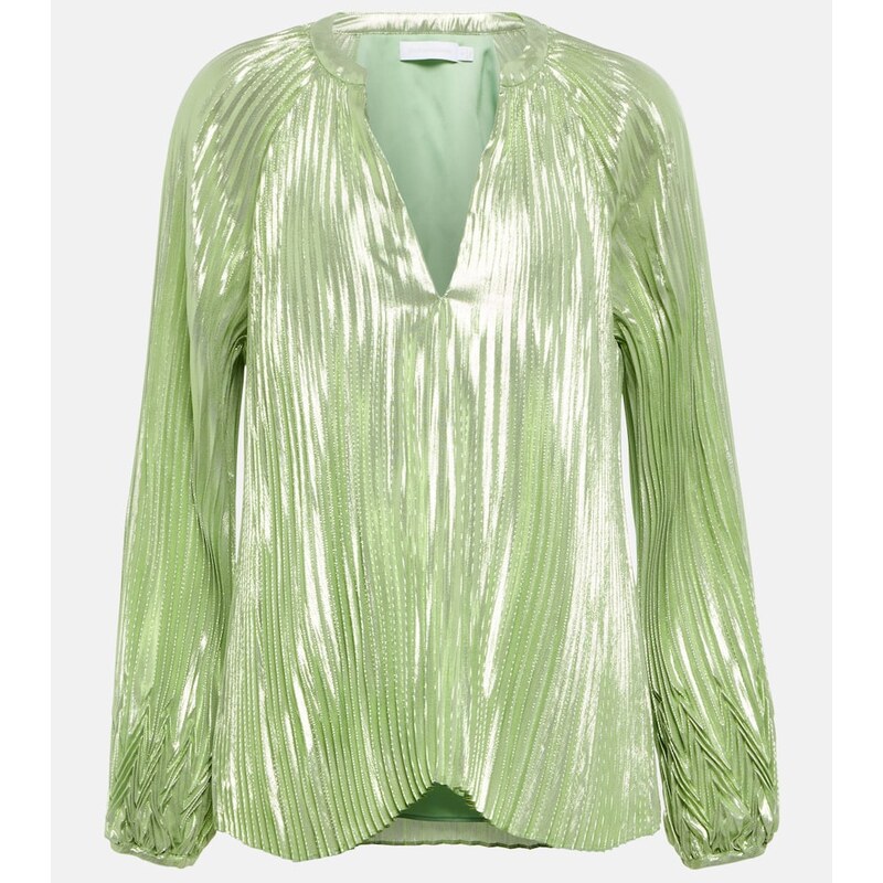 Simkhai Char plissÃ silk-blend blouse