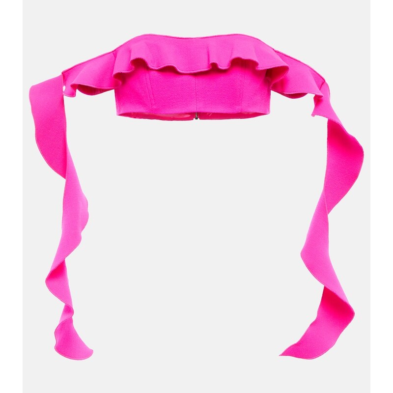 David Koma Strapless wool-blend ruffle top