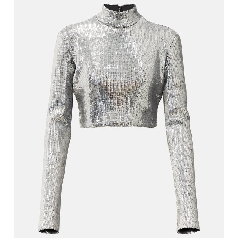 David Koma Sequined mockneck crop top