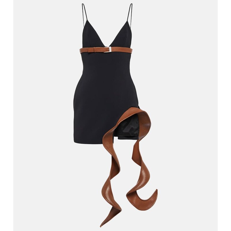 David Koma Leather-trimmed cady minidress
