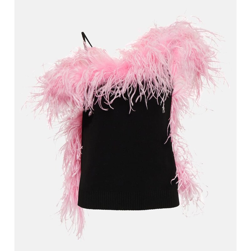 The Attico Feather-trimmed knitted top