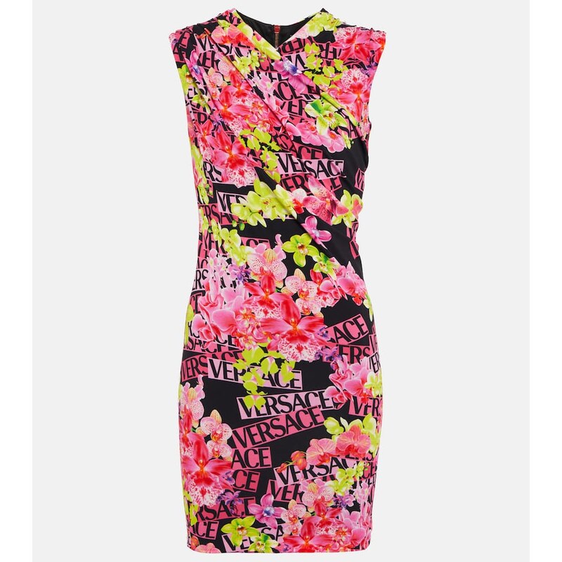 Versace Floral-print jersey minidress
