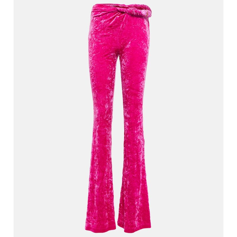 Dámské flared kalhoty z velvety v barvě Glossy Pink