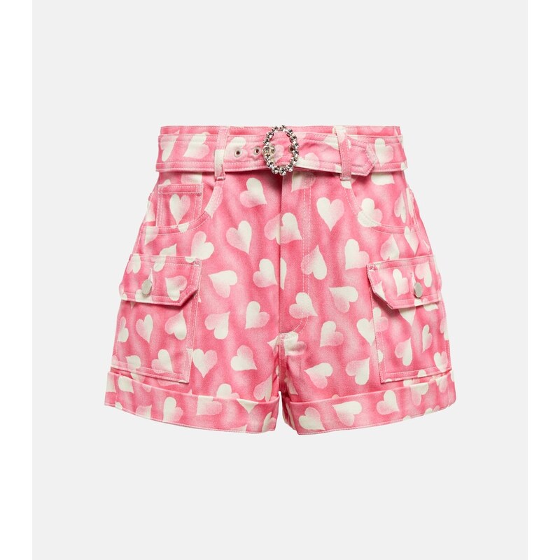 Alessandra Rich Heart-print high-rise denim shorts