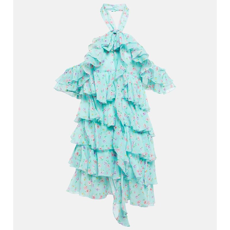 Alessandra Rich Halterneck ruffle-detail silk minidress
