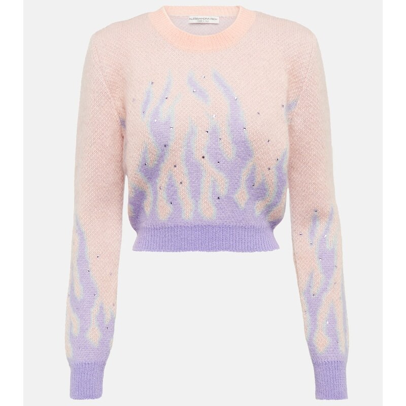 Alessandra Rich Embellished jacquard mohair-blend sweater