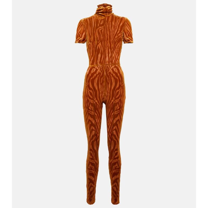 Dámský devoré catsuit s černobílým zebra-printem
