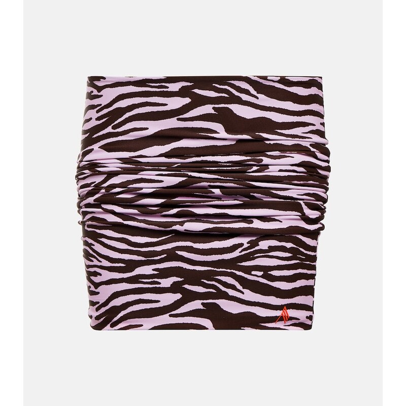 The Attico Ruched printed lycra miniskirt