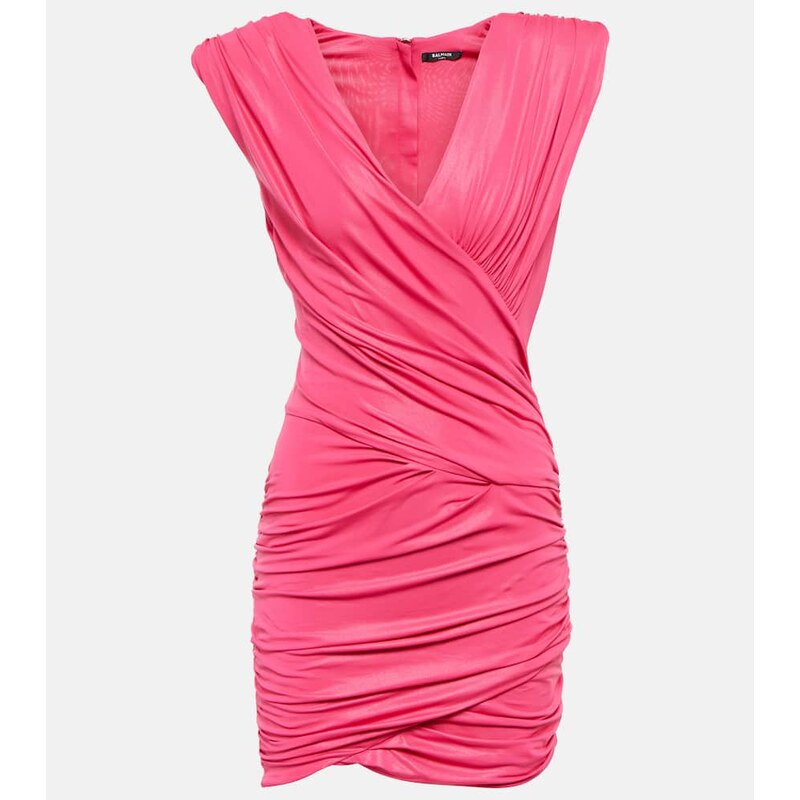 Balmain Ruched minidress v barvě fuchsia