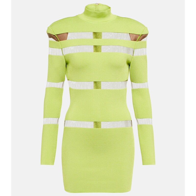 Balmain Turtleneck mesh-paneled minidress