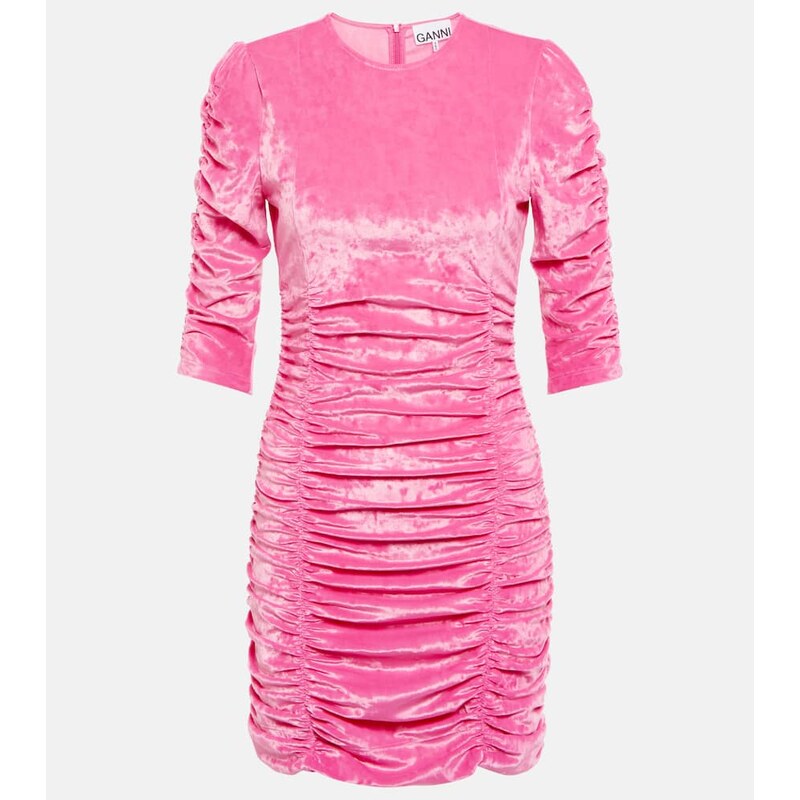Ganni Ruched velvet minidress