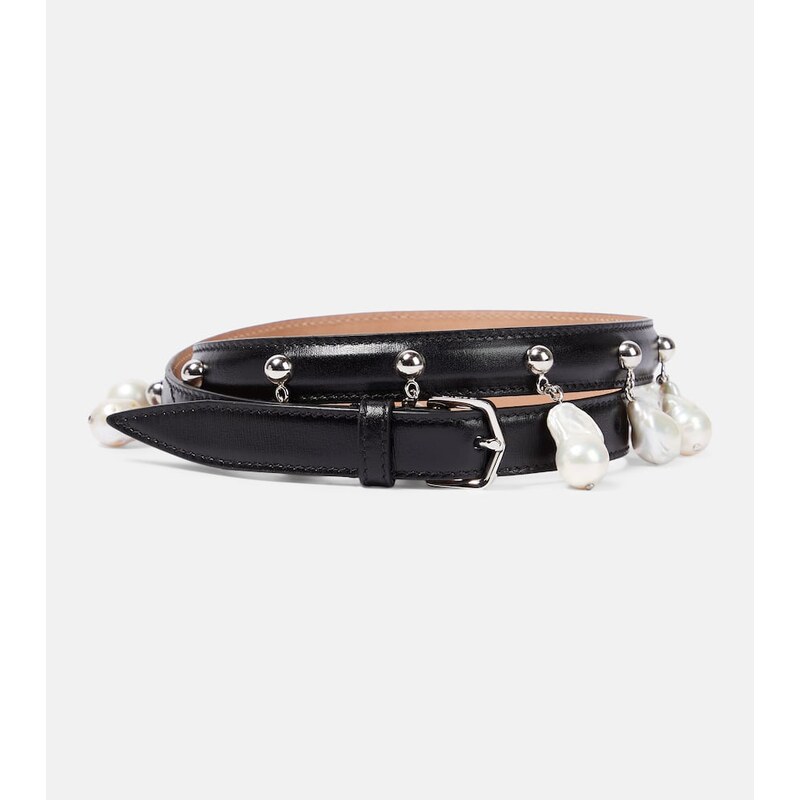 Alaïa Faux pearl-embellished leather belt