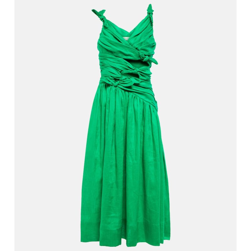 Zimmermann Tiggy ruched linen midi dress