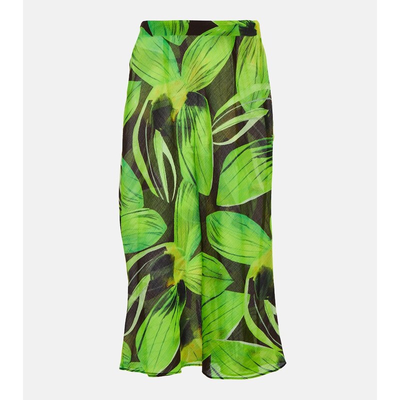 Louisa Ballou Printed cotton and silk georgette midi skirt