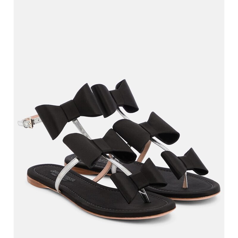 Giambattista Valli Pop Bow satin and leather sandals