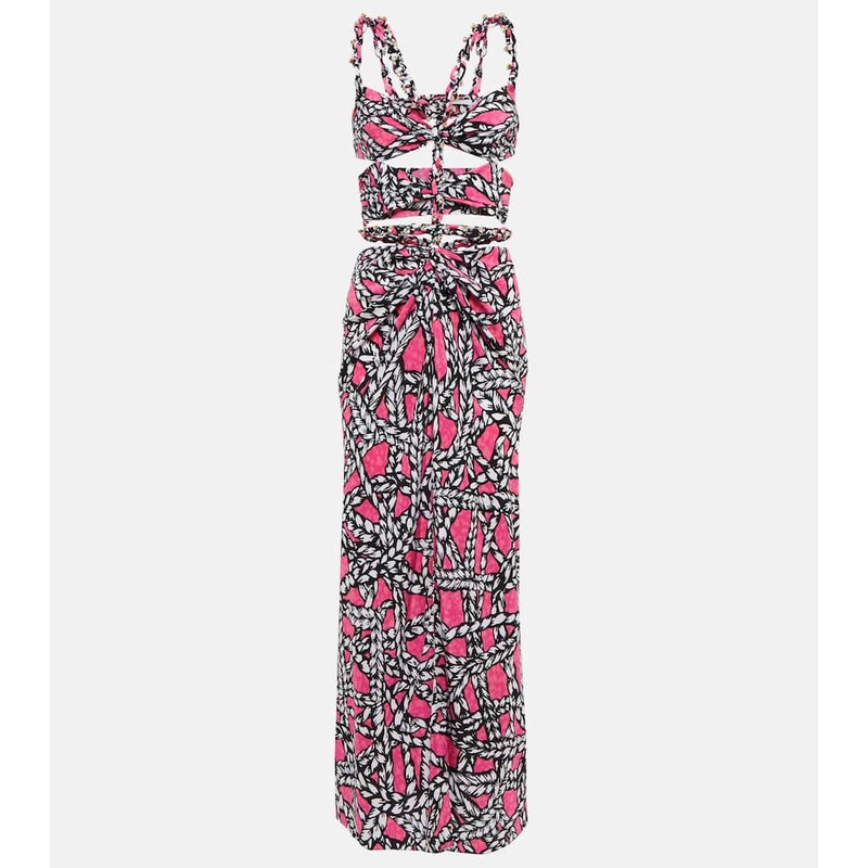 Area Printed cut-out silk midi dress
