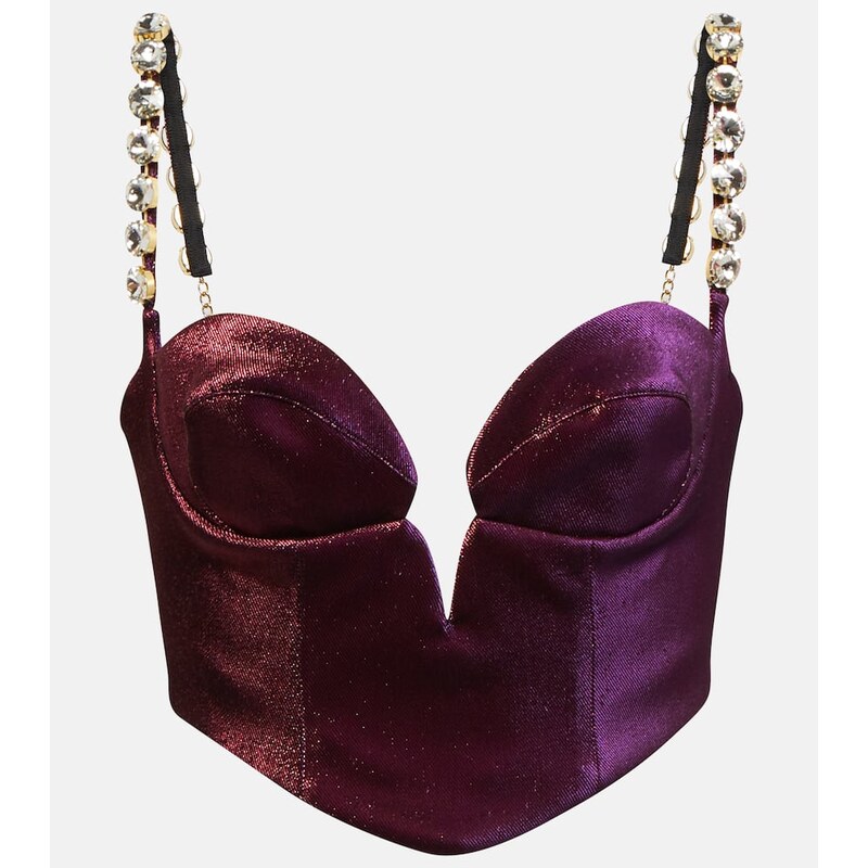 Area Embellished cotton-blend cropped top