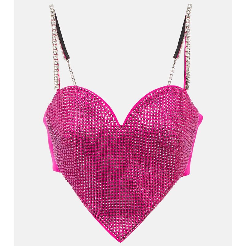Area Heart crystal-embellished wool crop top