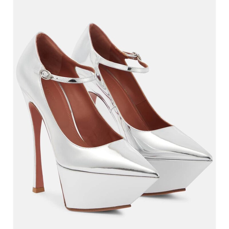 Amina Muaddi Yigit metallic leather platform pumps