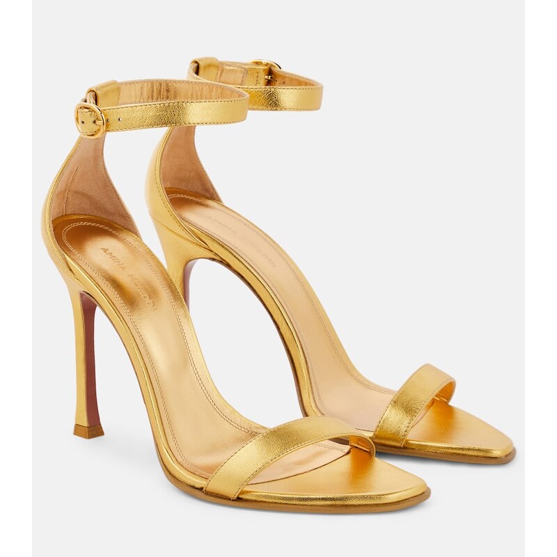 Amina Muaddi Kim metallic leather sandals