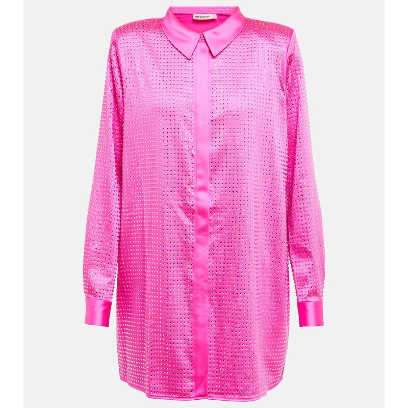 Self-Portrait Crystal-embellished satin shirt