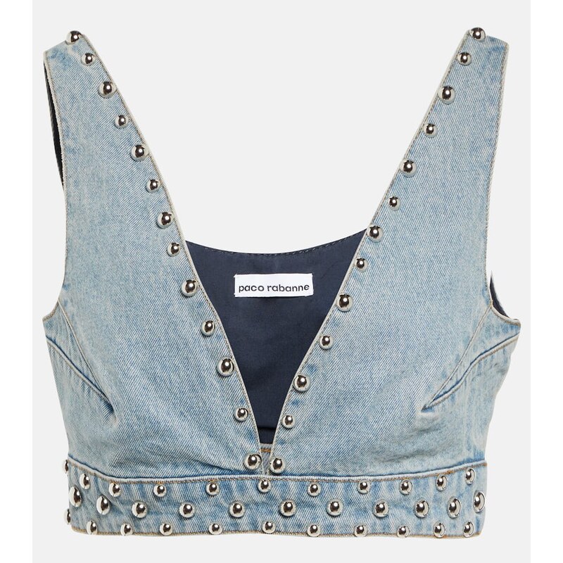 Rabanne Stud-embellished denim bra top