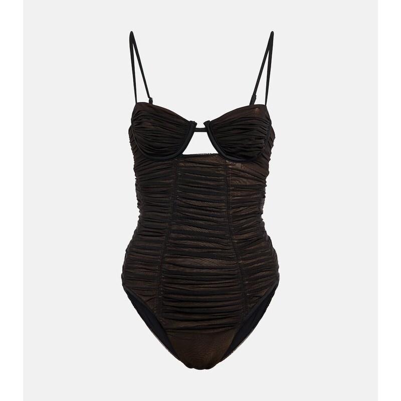 Self-Portrait Mesh ruched swimsuit