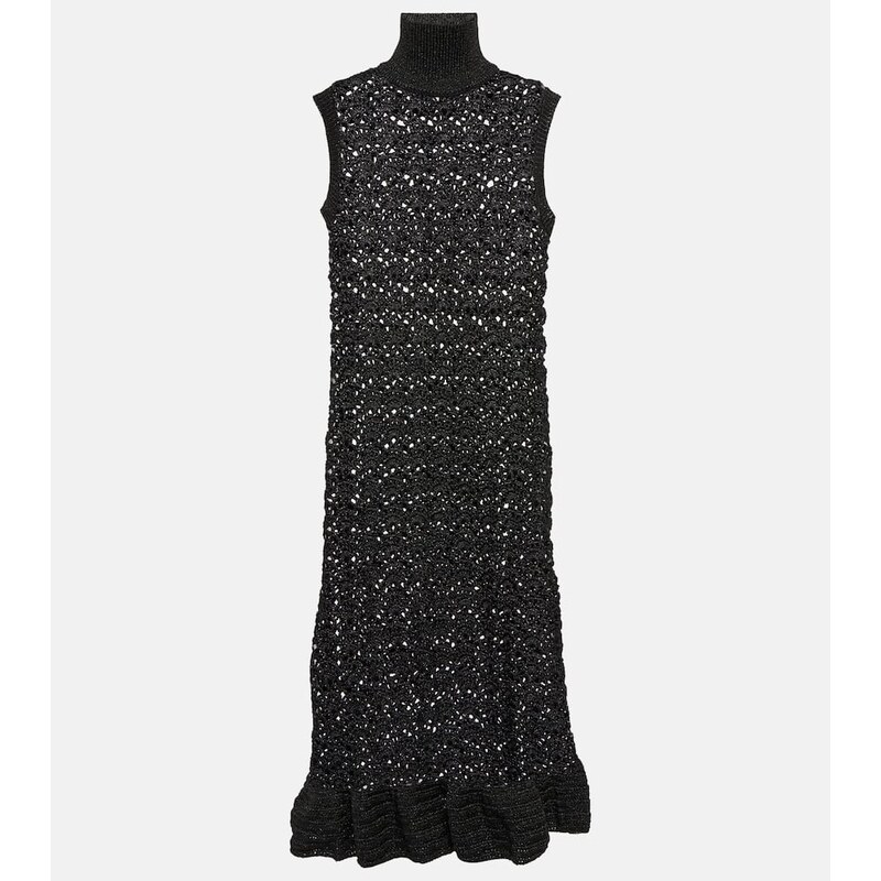Ganni Metallic knit turtleneck midi dress