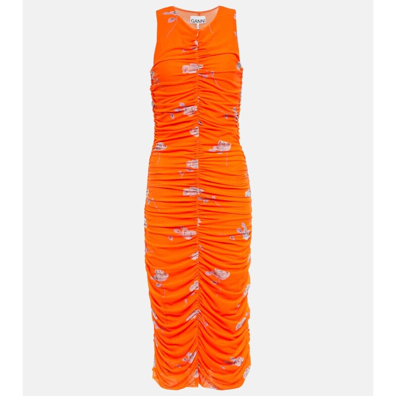 Ganni Floral ruched midi dress