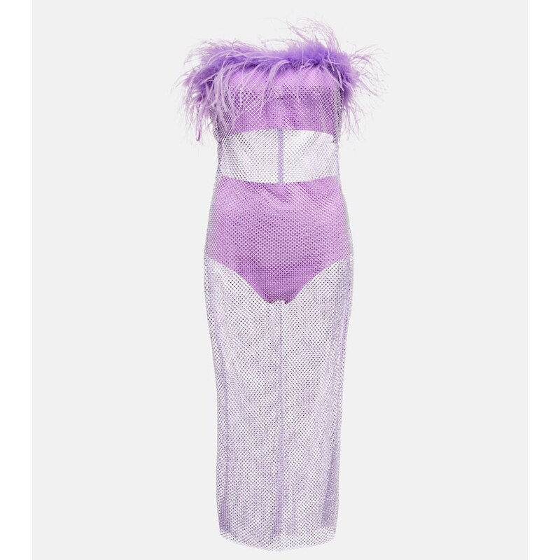 Giuseppe di Morabito Feather-trimmed embellished midi dress