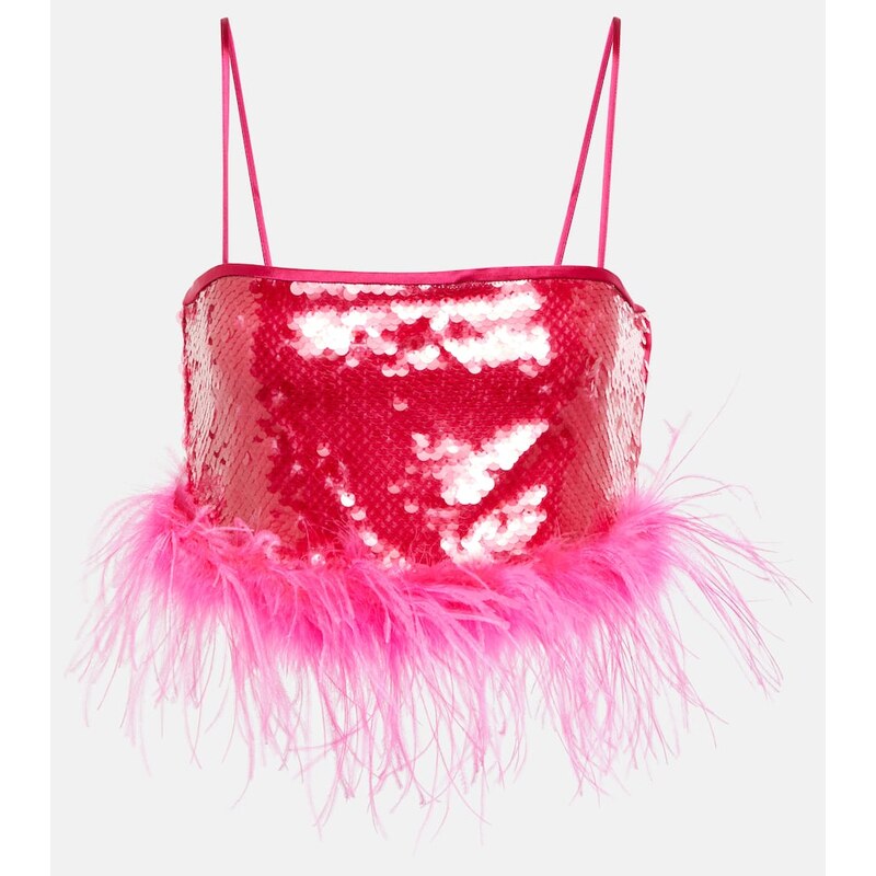 Giuseppe di Morabito Sequined feather-trimmed crop top