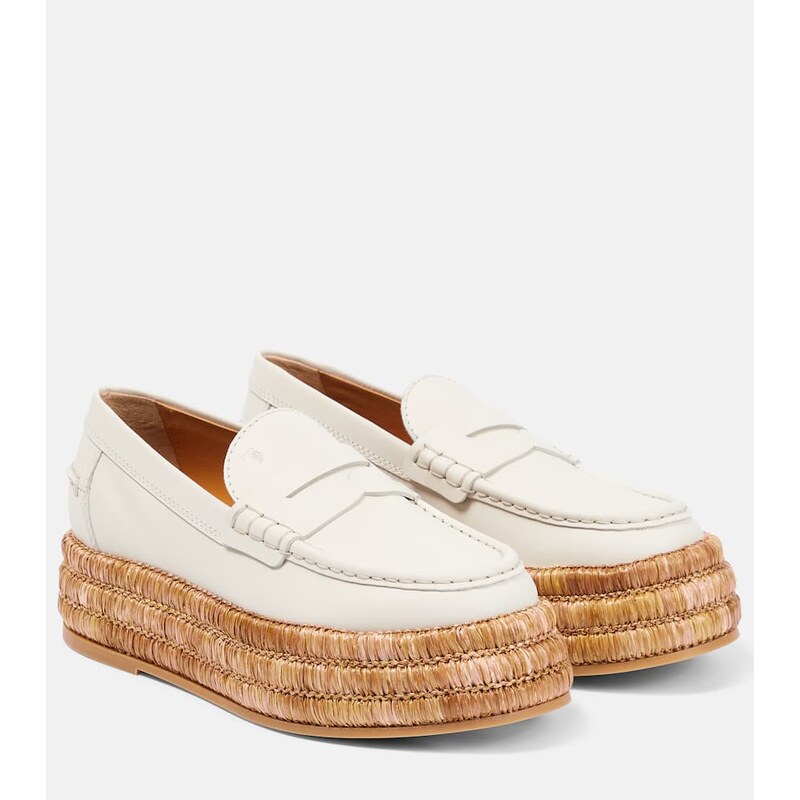 Tods Leather and raffia platform loafers