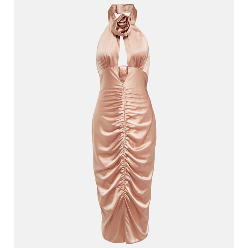 Alessandra Rich Ruched cutout satin midi dress
