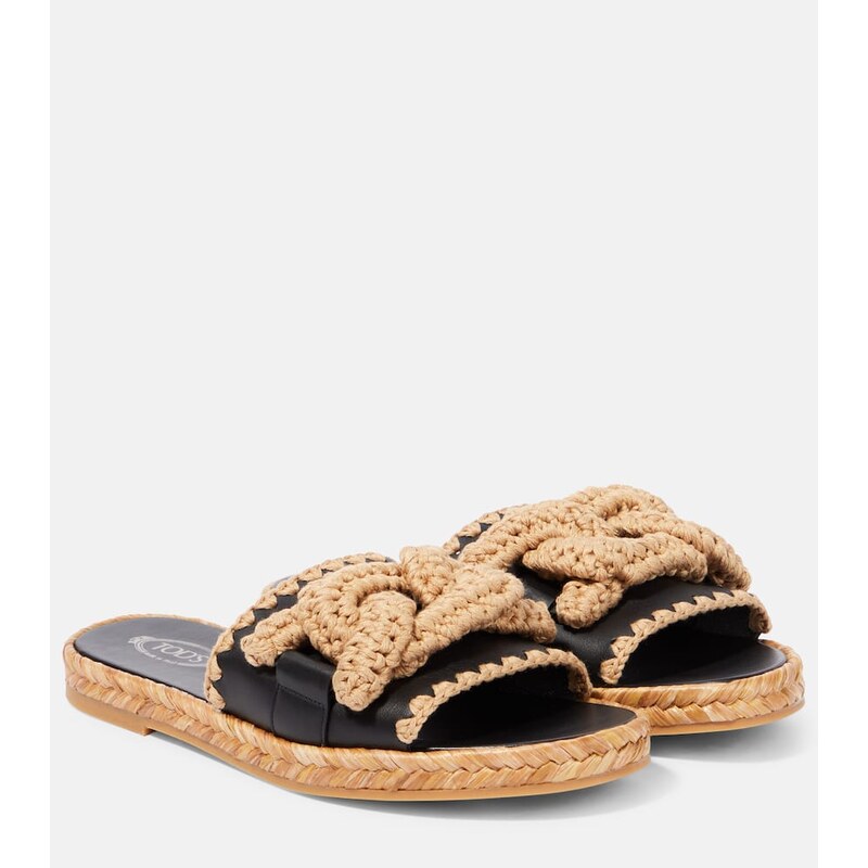 Tods Kate leather and jute slides