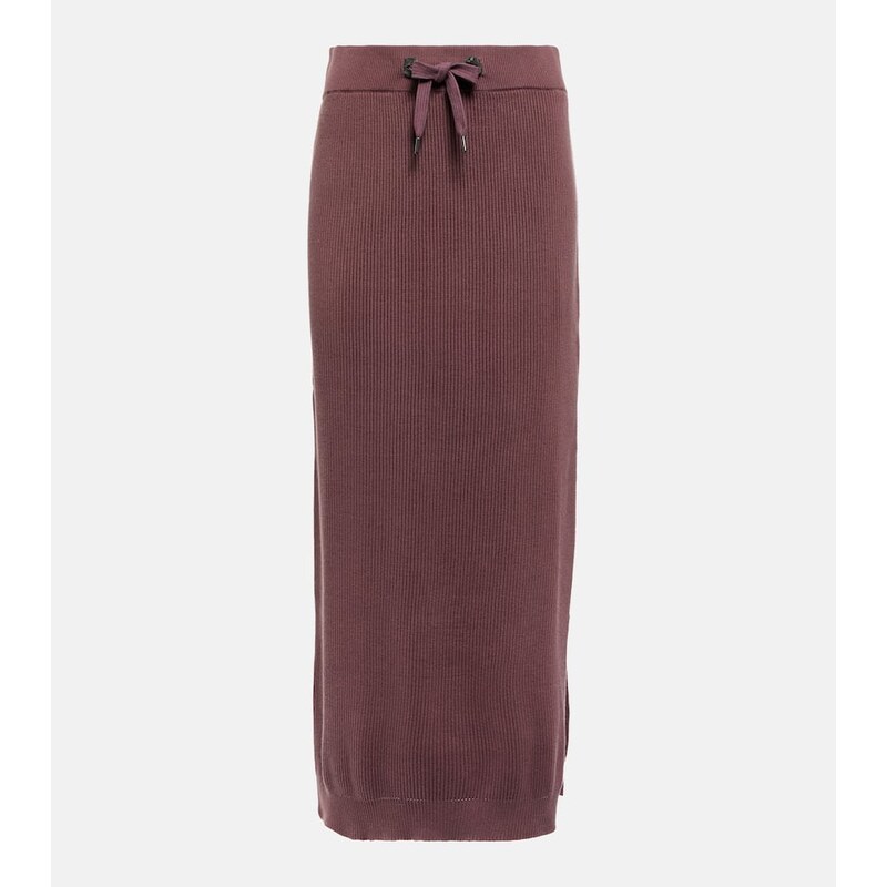 Brunello Cucinelli Ribbed-knit cotton midi skirt