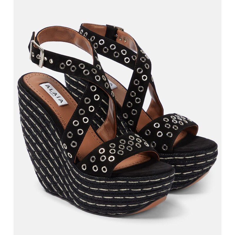 Alaïa Embellished suede wedge sandals