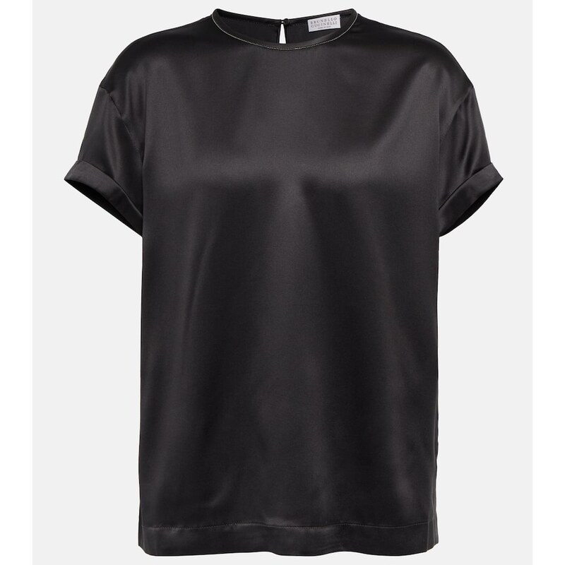 Brunello Cucinelli Embellished silk-blend satin T-shirt