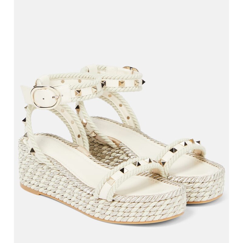 Valentino Garavani Rockstud leather wedge espadrilles