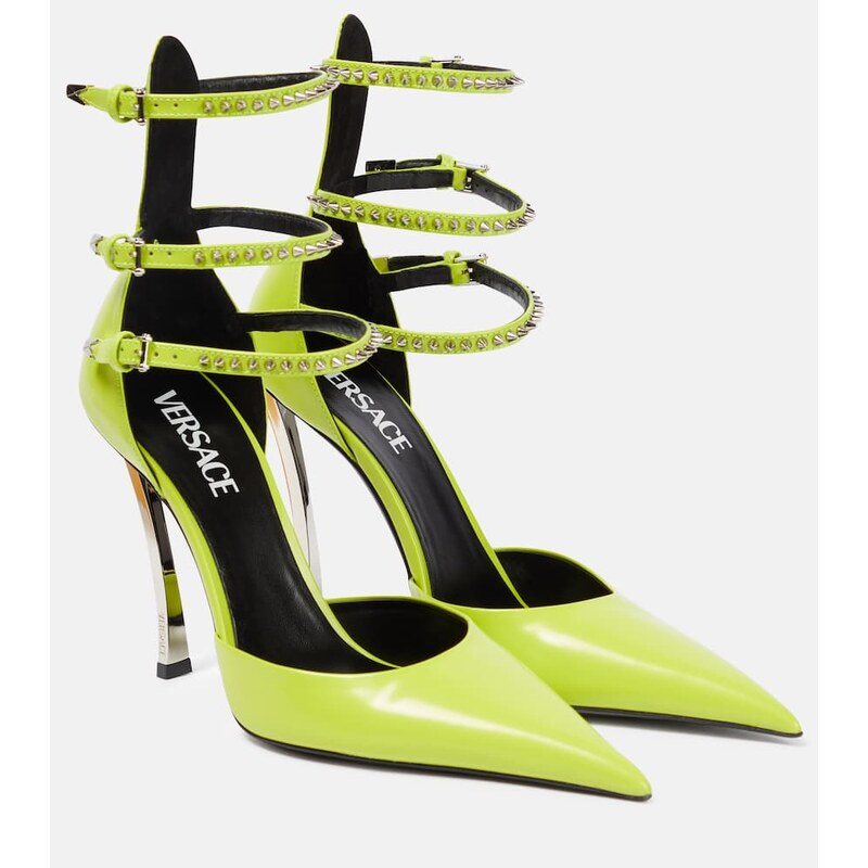 Versace Pin-Point embellished leather pumps