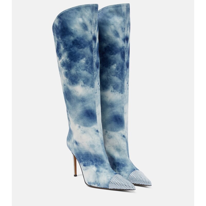 Alexandre Vauthier Tie-dye denim knee-high boots