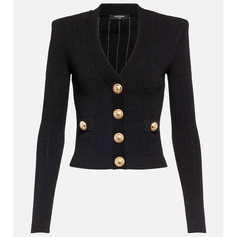 Balmain Cropped kardigan v barvě černá s palladium ocelovými knoflíky
